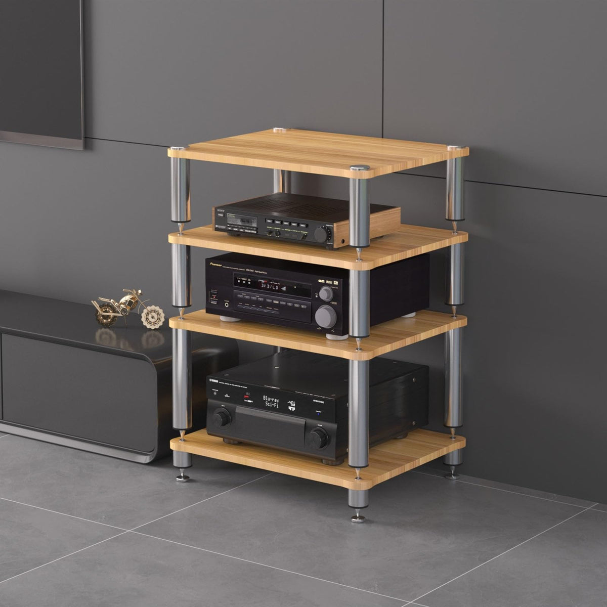 Portable Audio Rack Tower with ShelvesCorner Shelf DVD Display CabinetHigh Amplifier StandAV Storage Solution for Living RoomBlack60x48x60cm