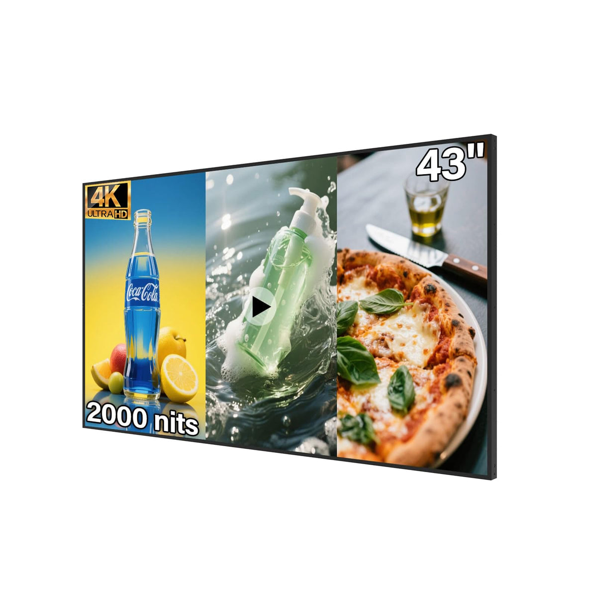 32inch Digital Signage, 2500nits High Brightness Advertising Display, Slim Fit Frameless LCD Monitor, CMS Remote Publishing, 24/7 Operation, Smart Split Screen Play, HDMI/USB/WiFi/Android System