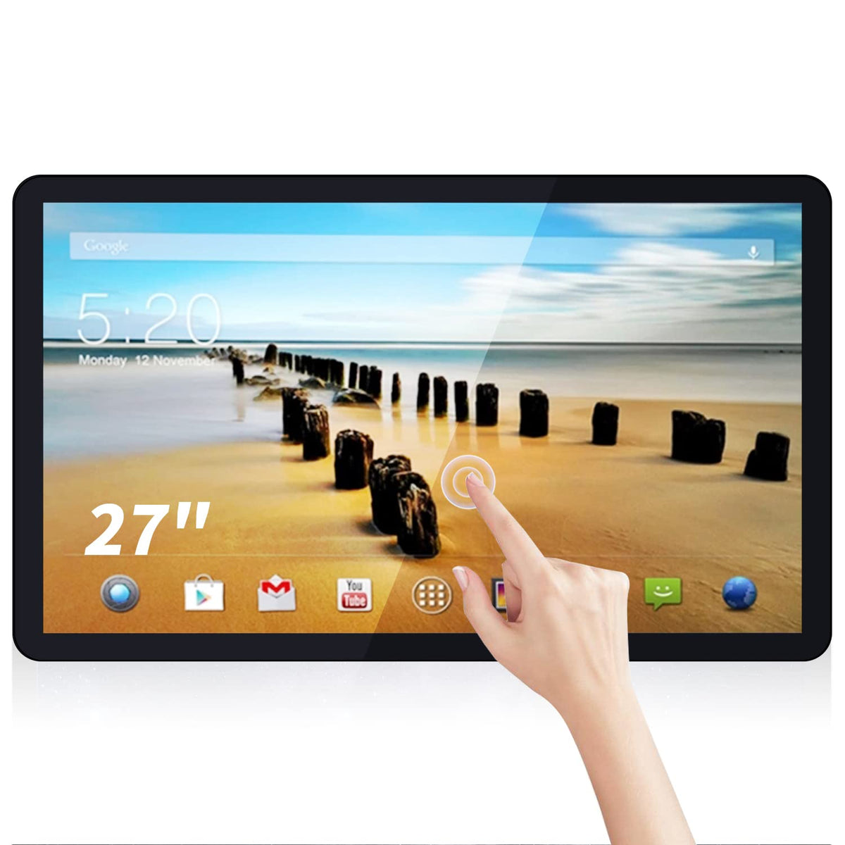 27 inch Android 14 Touchscreen Monitor Tablet, 16:9 FHD 1080P, WiFi & BT, Built-in Speakers, RK3576 4GB RAM & 32GB ROM, Smart Board for Classroom, Meeting & Game