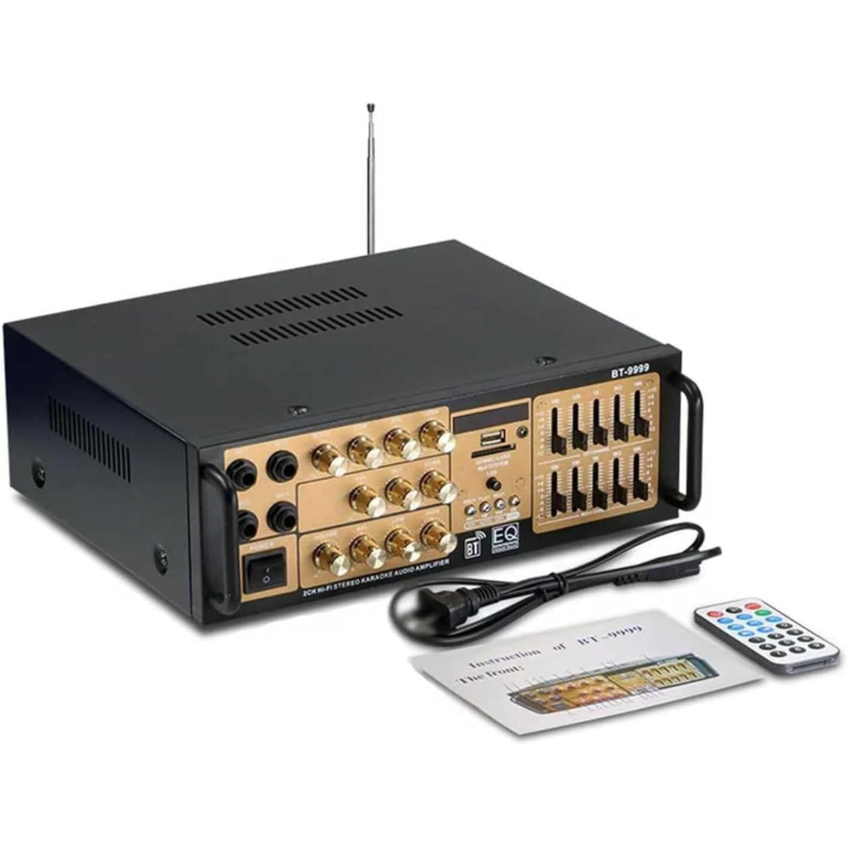 Stereo Audio Amplifier, Professional 300w Power Eq Digital Amplifier, Support Fm USB/sd Input Mic, with Remote Control, for Home Speakers, Studio and Live Sound B
