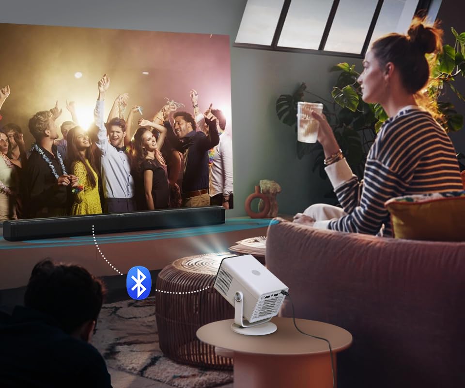 HP MC400 Portable HD Projector, WiFi , Bluetooth, Short Throw Lens, WiFi Screen Mirroring, App Store , Speaker, Design to work with PD Power Bank for Home Theater & Outdoor Movies