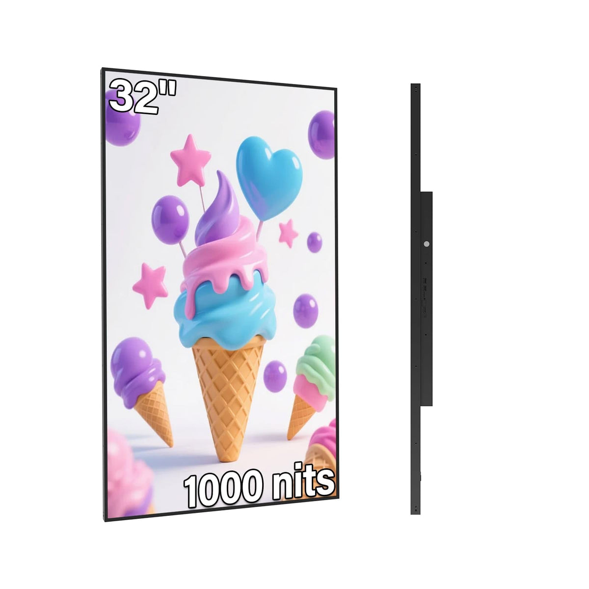 43inch Wall Mount Digital Signage, 4K 2500nits High Brightness Advertising Display, Slim Fit Frameless Digital Kiosk, CMS/Plug & Play Auto Play, 7/24 Timer Switch, Smart Split Screen Play