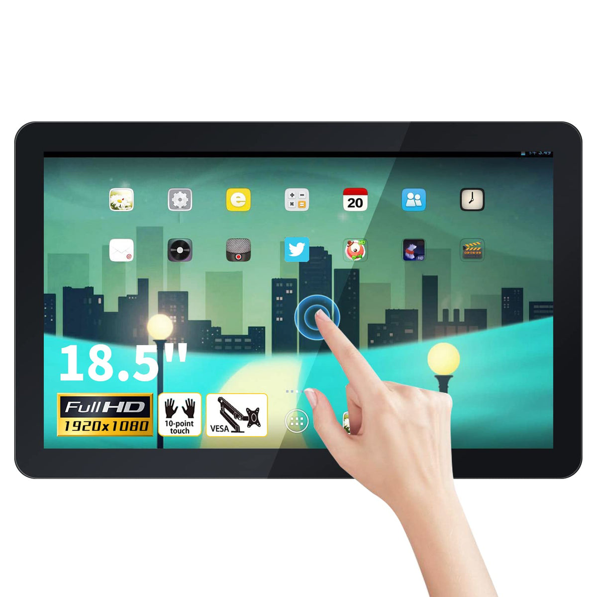 18.5 inch Android 12 Touchscreen Monitor Tablet, 16:9 FHD 1080P, WiFi & BT, Built-in Speakers, RK3588 4GB RAM & 64GB ROM, Smart Board for Classroom, Meeting & Game