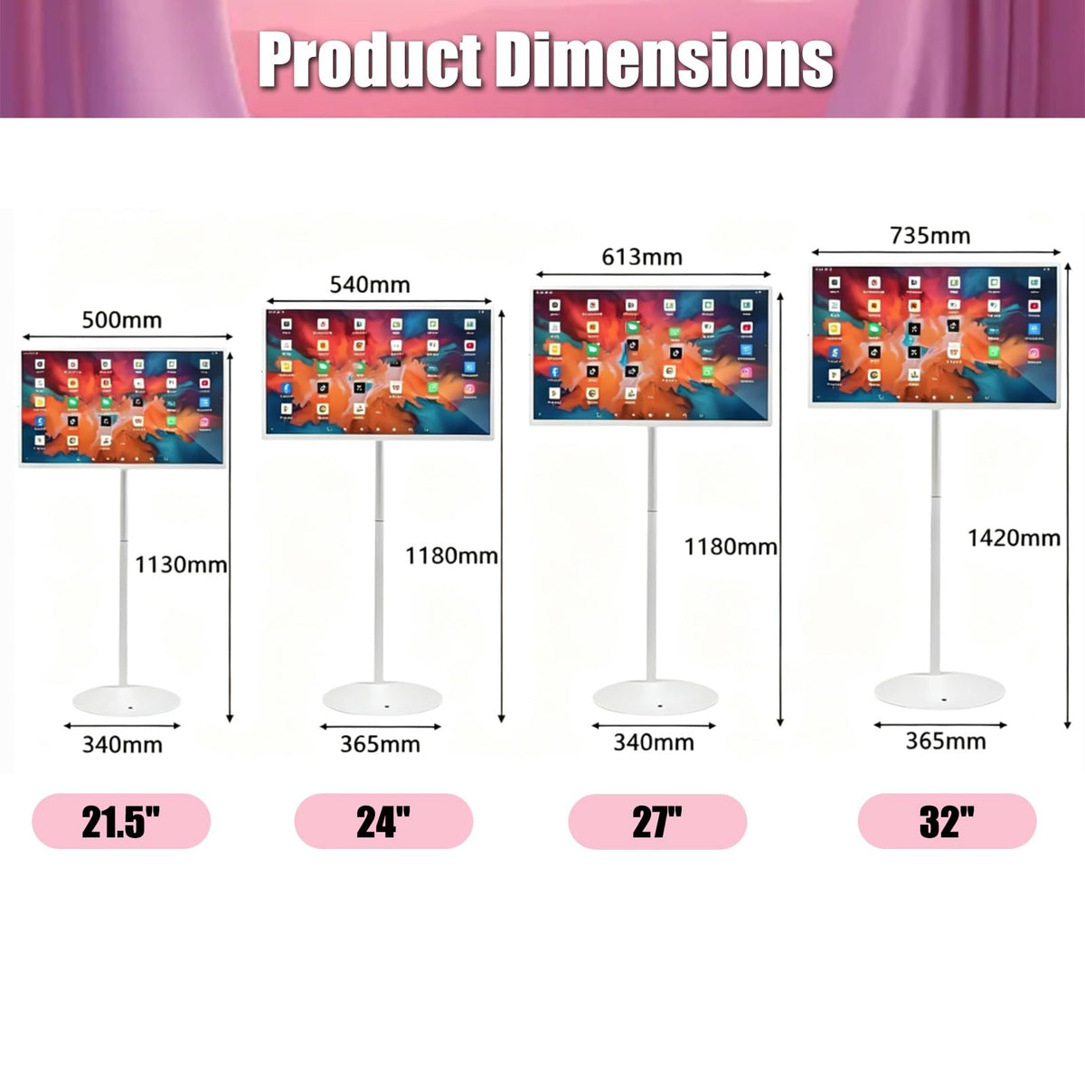 Smart Portable TV On Wheels, Touch Screen Monitor with 4K HD Display, Android 13 OS, Full Swivel Rotation, Speakers & Wireless Connectivity for Home/Office/Travel(27inches,8GB+128GB)