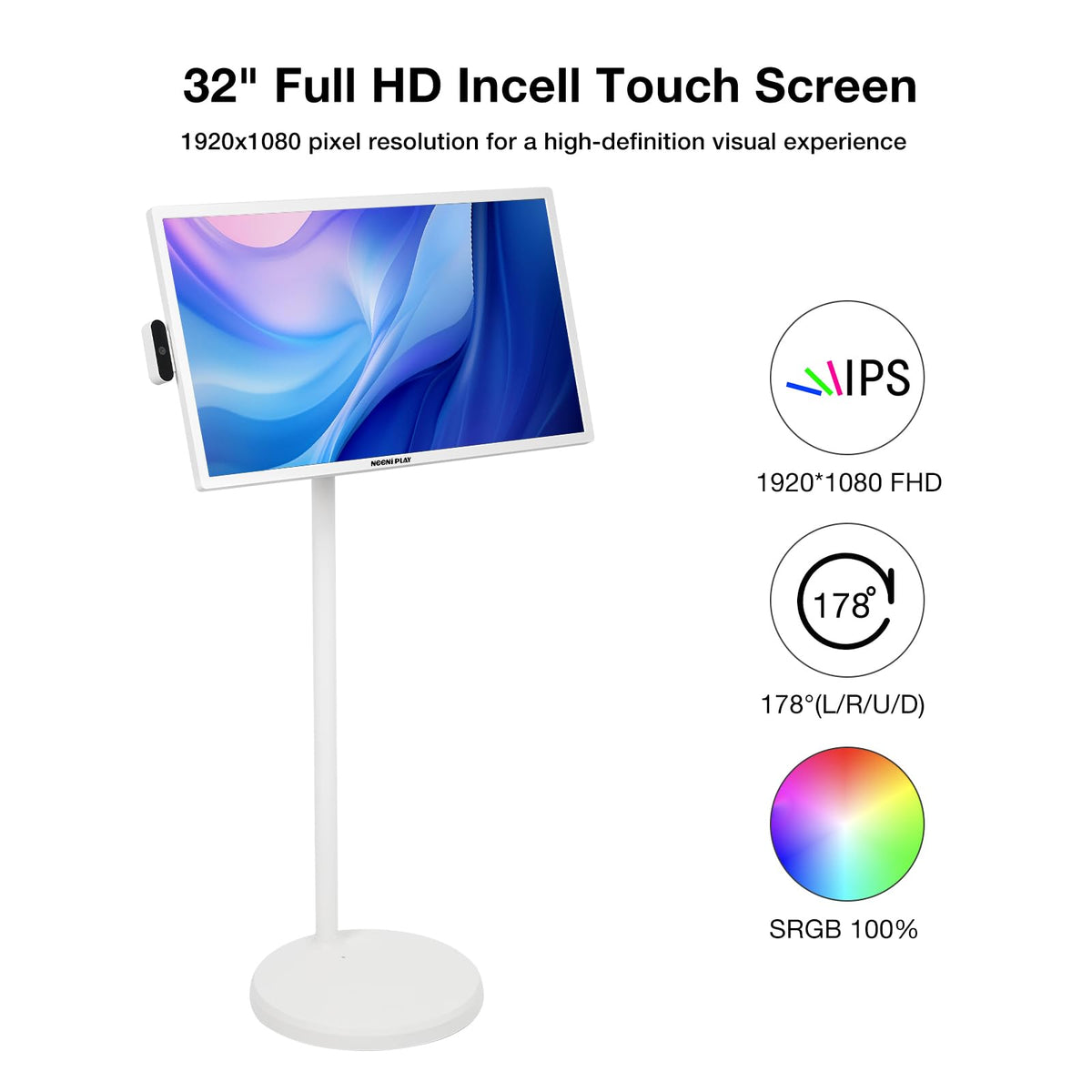 32-Inch Smart Portable TV with Touchscreen Monitor on Wheels