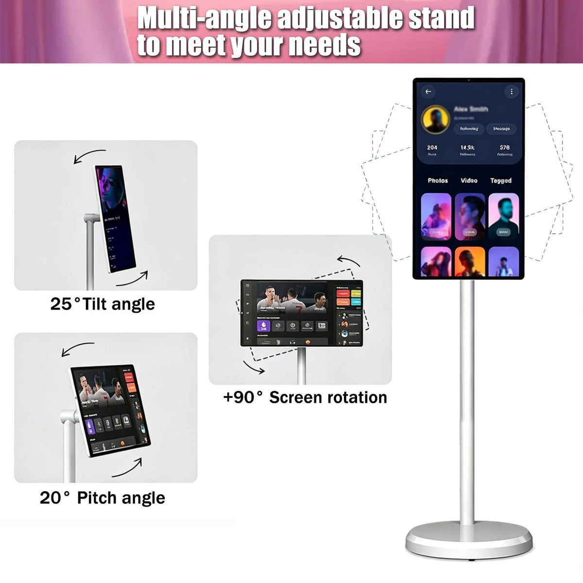 Smart Portable TV On Wheels, Touch Screen Monitor with 4K HD Display, Android 13 OS, Full Swivel Rotation, Speakers & Wireless Connectivity for Home/Office/Travel(27inches,8GB+128GB)
