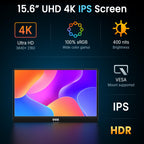 QQH 4K Portable Monitor, 15.6" UHD IPS USB-C HDMI Travel Monitor for Laptop
