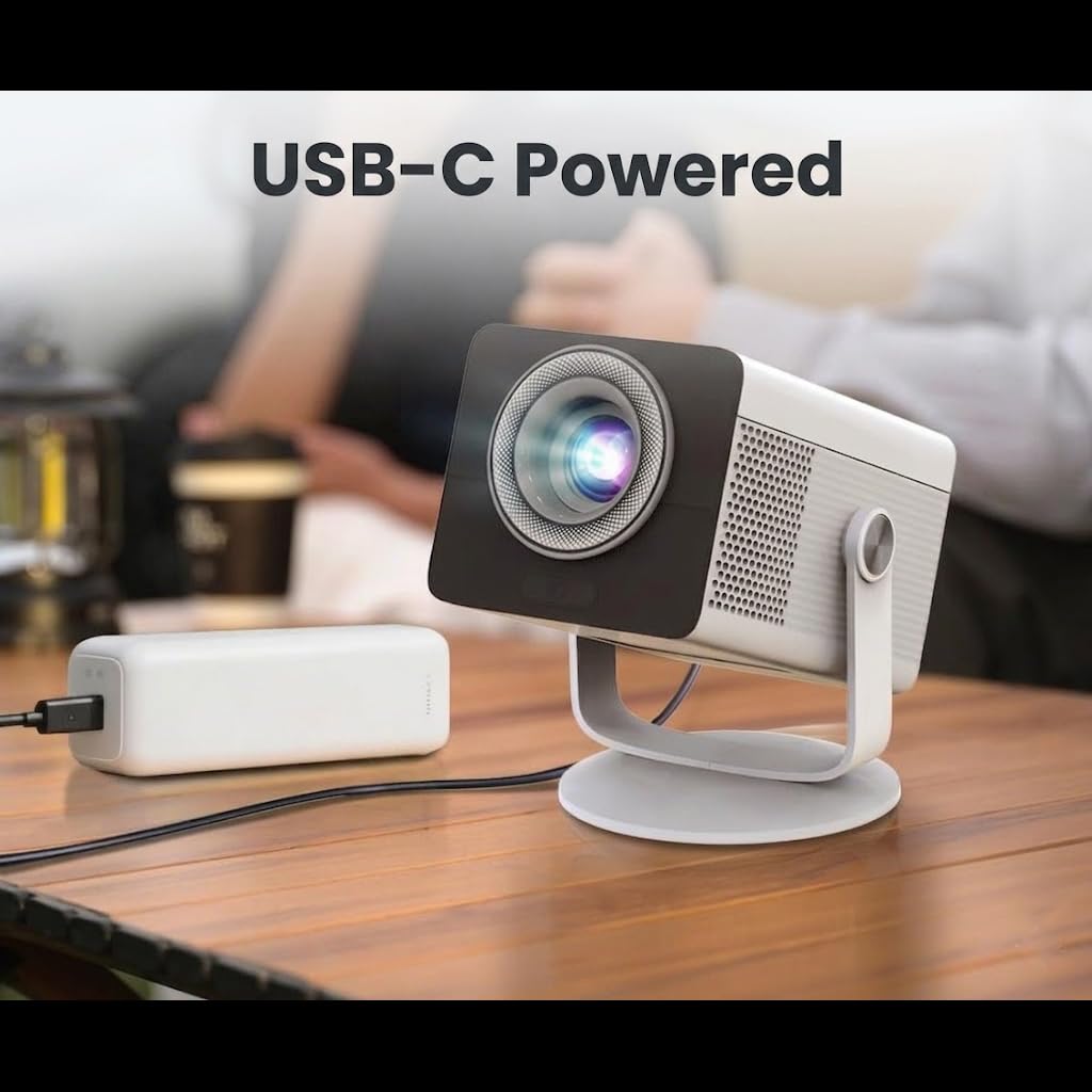 HP MC400 Portable HD Projector, WiFi , Bluetooth, Short Throw Lens, WiFi Screen Mirroring, App Store , Speaker, Design to work with PD Power Bank for Home Theater & Outdoor Movies