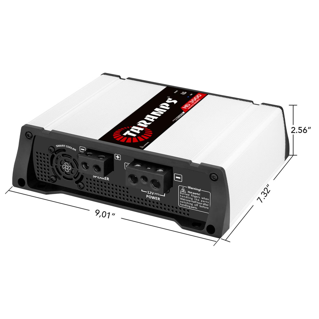 Taramps 900890 Class D HD 3000 Watt RMS 4 Ohms Automotive Sound Systems Mono Full Range Speaker Amplifier with Built In Thermal Management Fan