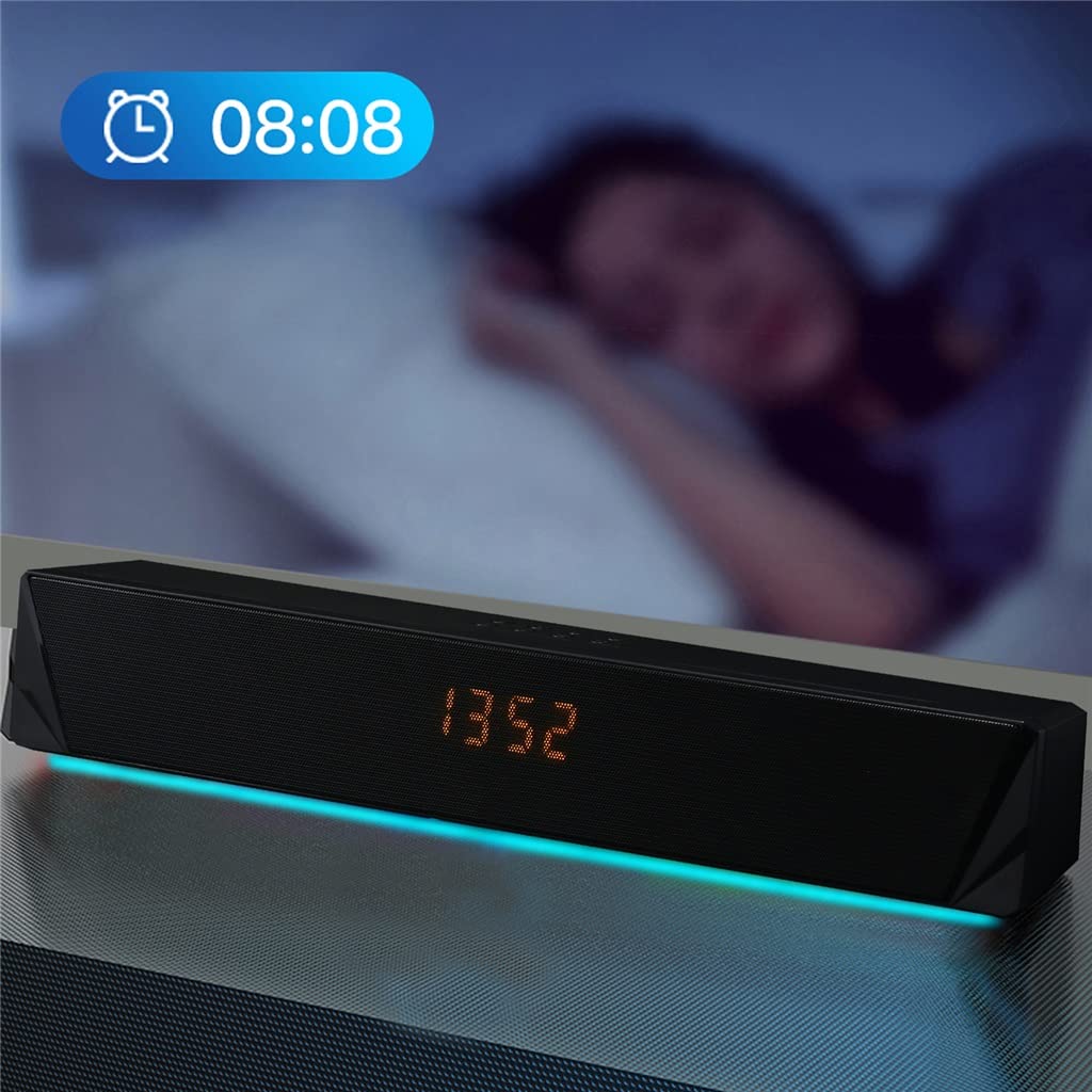 2x5W Desktop Speaker BT5.0 Soundbar Alarm Clock Time Display Support AUX in TF Card for TV Latop PC Smartphone