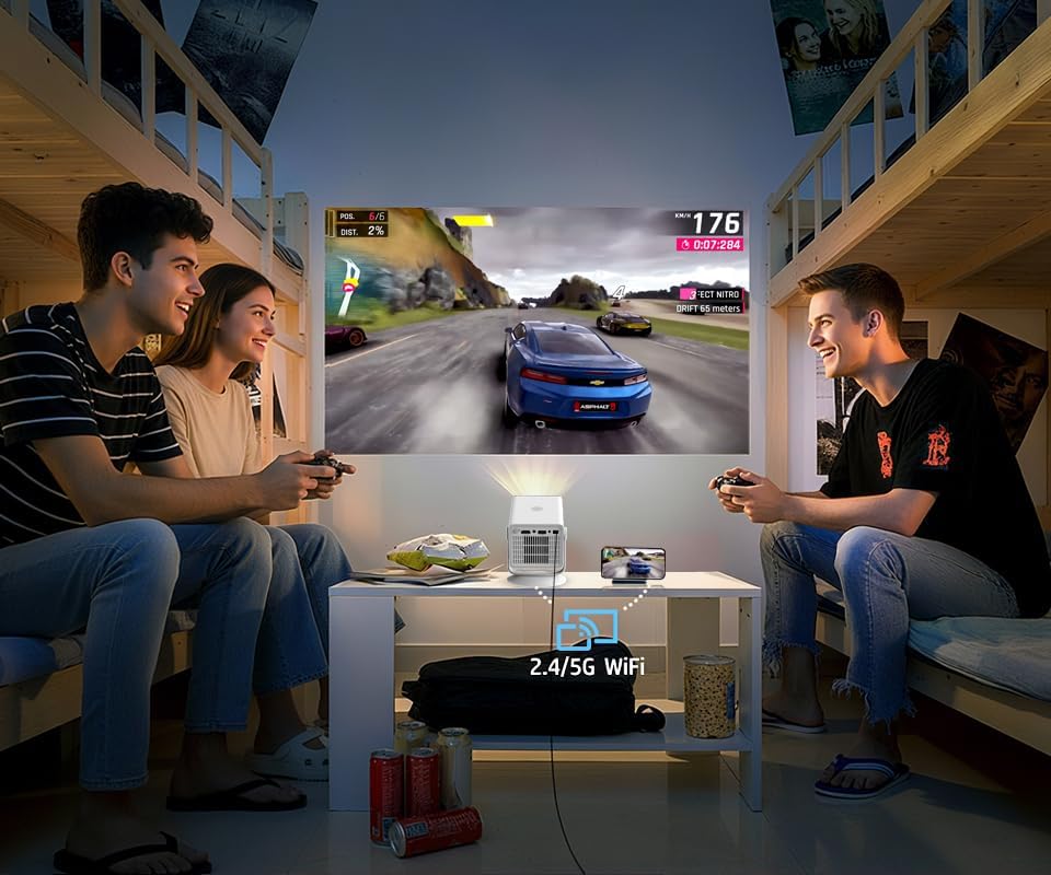HP MC400 Portable HD Projector, WiFi , Bluetooth, Short Throw Lens, WiFi Screen Mirroring, App Store , Speaker, Design to work with PD Power Bank for Home Theater & Outdoor Movies