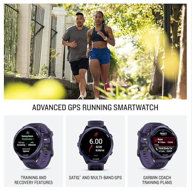 Garmin Forerunner 570 47mm Advanced GPS Running & Triathlon Smartwatch, AMOLED Display, Training & Recovery, Indigo Aluminum w/Translucent Imperial Purple/Indigo Band w/ Wearable4U PowerBank Bundle