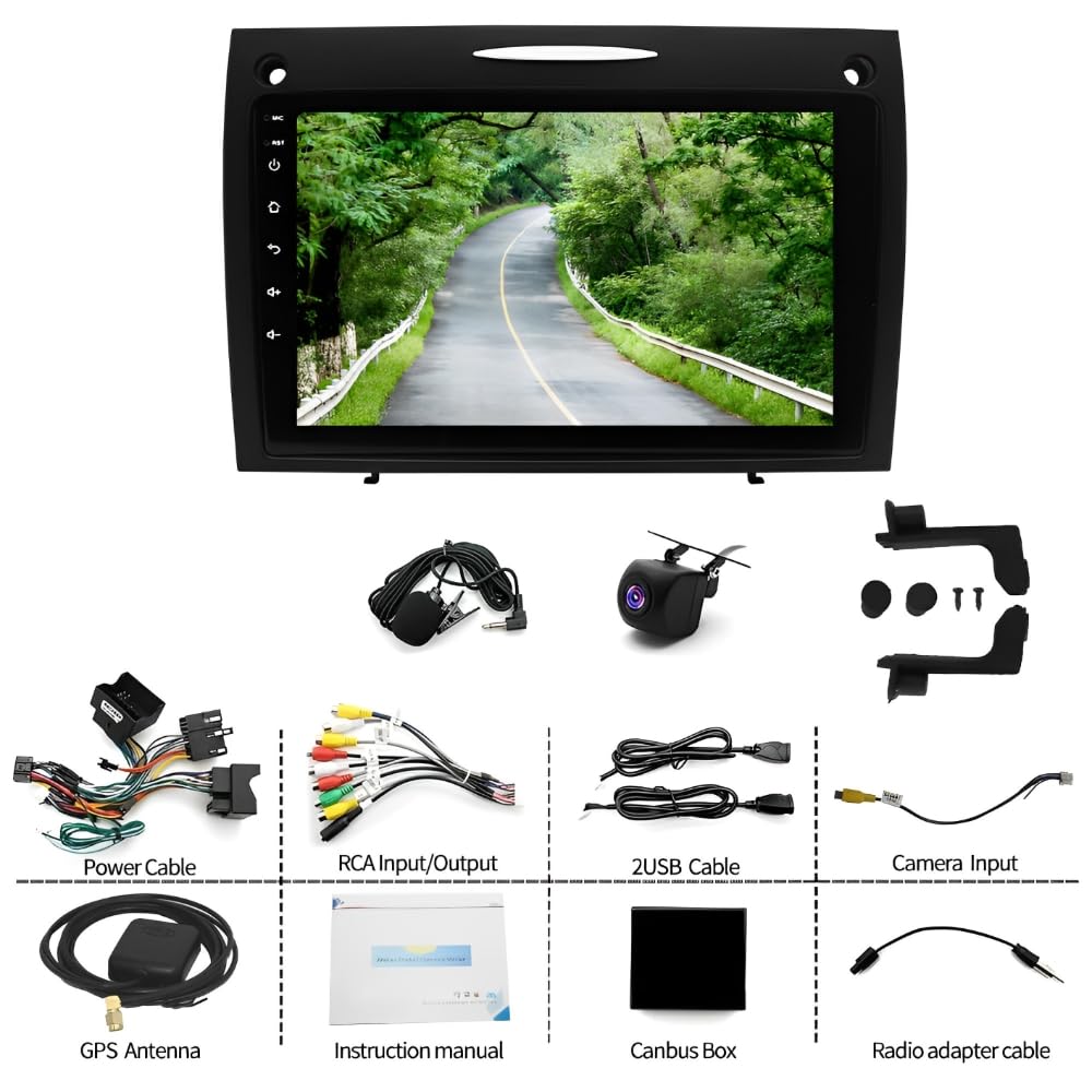 9 Inches Android 13.0 Stereo Radio Fit for SLK280 SLK350 SLK55 2004-2010 HD Touch Double Din Radio Stereo Car with Wireless with carplay/Android Auto | HD Backup Camera | WiFi | BT | FM | Mirror Link