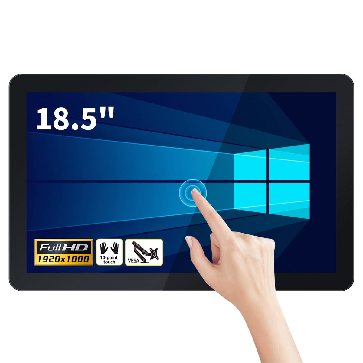 18.5 inch Touchscreen Industrial Computer Monitor, Wall Mountable WiFi & BT Smart Board for Office & Classroom, 1080P Display, Win-10 Pro, Core i3, 4GB RAM & 128G SSD