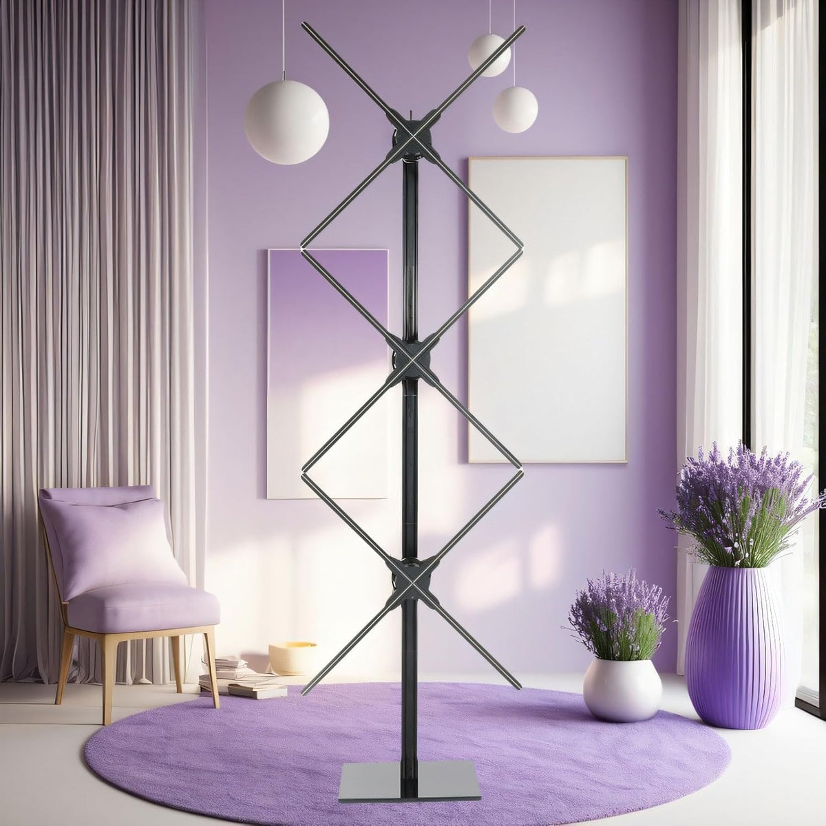Missyou 71.3 Inch 3D Hologram Fan Splicing Display - 3 Pcs 65cm Holographic Projector Video Wall With Router And Tripod - WiFi App 3D Text Generator Bluetooth Audio - Naked Eye LED Commercial Ad Sign