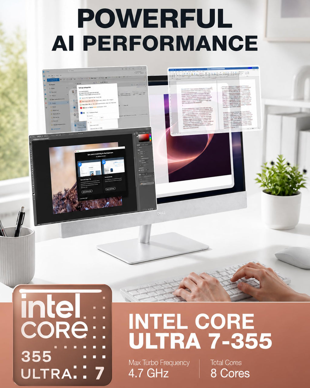 Dell 27" All-in-One Desktop Computer Touchscreen Intel Ultra 7 355 Wi-Fi 7