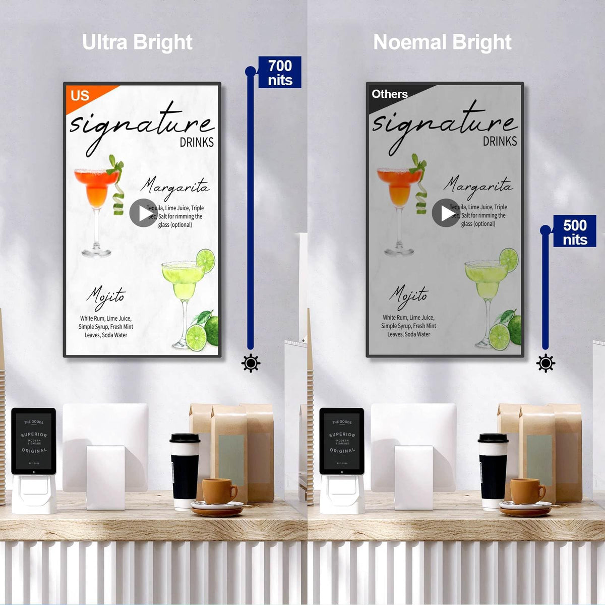 43inch Touchscreen Digital Display, 700nit High Brightness Digital Signage, CMS/U-Disk Plug&Play, Slim Fit Frameless LCD Monitor, Smart Split Screen, 24/7 Timer Switch, Built-in Speaker