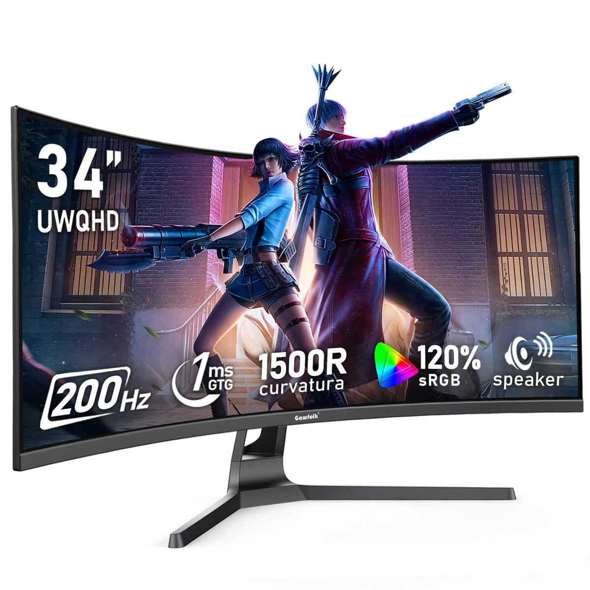 Gawfolk 45 inch Ultra-Wide Curved Gaming 240Hz PC Monitor, DQHD Screen