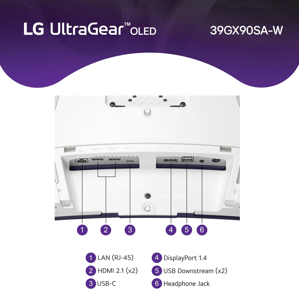 LG 39GX90SA-W 39-inch Ultragear WQHD (3440 x 1440) OLED Curved Gaming Monitor 240Hz, 1ms, NVIDIA G-Sync Compatible, AMD FreeSync Premium, VESA DisplayHDR True Black 400, webOS, USB Type-C, White