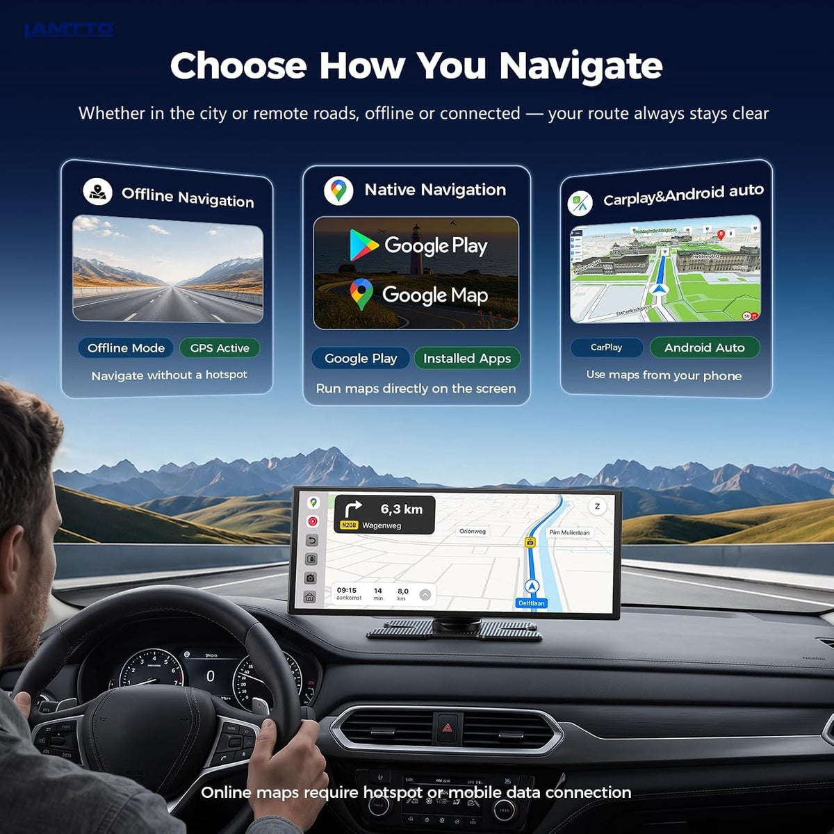 LAMTTO 11" AI Wireless CarPlay Screen with Google Play & Android 15