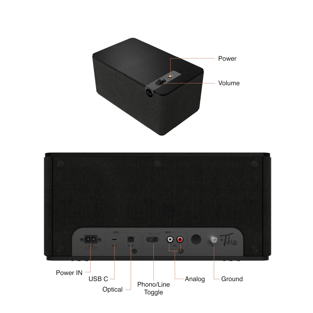Klipsch The Three Plus Premium Bluetooth Speaker System, Turntable Ready with Phono/RCA Inputs, Bluetooth 5.3 with Up to 40 ft. of Distance, Matte Black