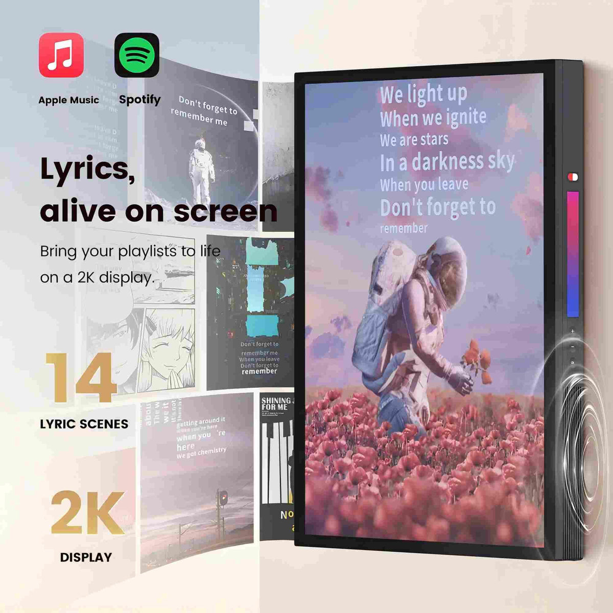 Gallery T2 30" 2K Digital Picture Frame with 2.1 Hi-Fi Bluetooth Speaker, Paper-Like Anti‑Glare Display & Dynamic Lyrics – High‑Fidelity Audio & Art for Home Decor, Wall/Tabletop