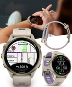 Garmin Forerunner 955 Solar, GPS Running Smartwatch with Solar Charging Capabilities, Tailored to Triathletes, Long-Lasting Battery, Whitestone with Wearable4U White Earbuds Bundle