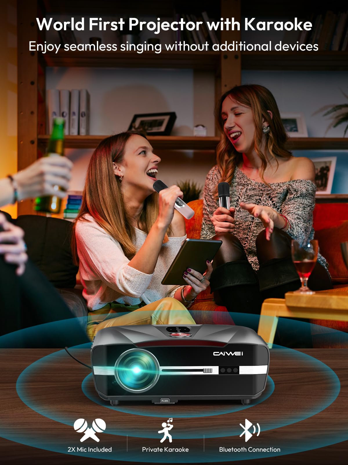 Daylight 4K Projector True 2300ANSI High Bright Home Theater Karaoke 2 Mics