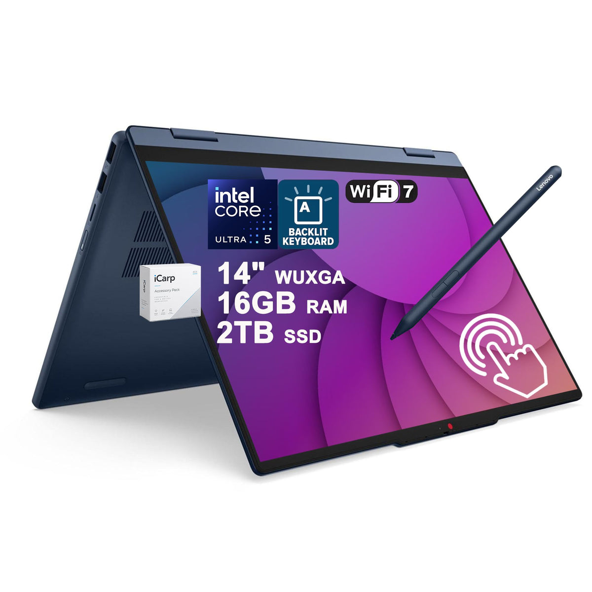 Lenovo IdeaPad 5 AI 2-in-1 Laptop 14" WUXGA IPS Touch Intel 8-core Ultra 5 322 (Up to 46 NPU Tops) 32GB RAM 1TB SSD w/Pen Backlit Wi-Fi 7 for Creator Business Professional Win11 ICP Accessory