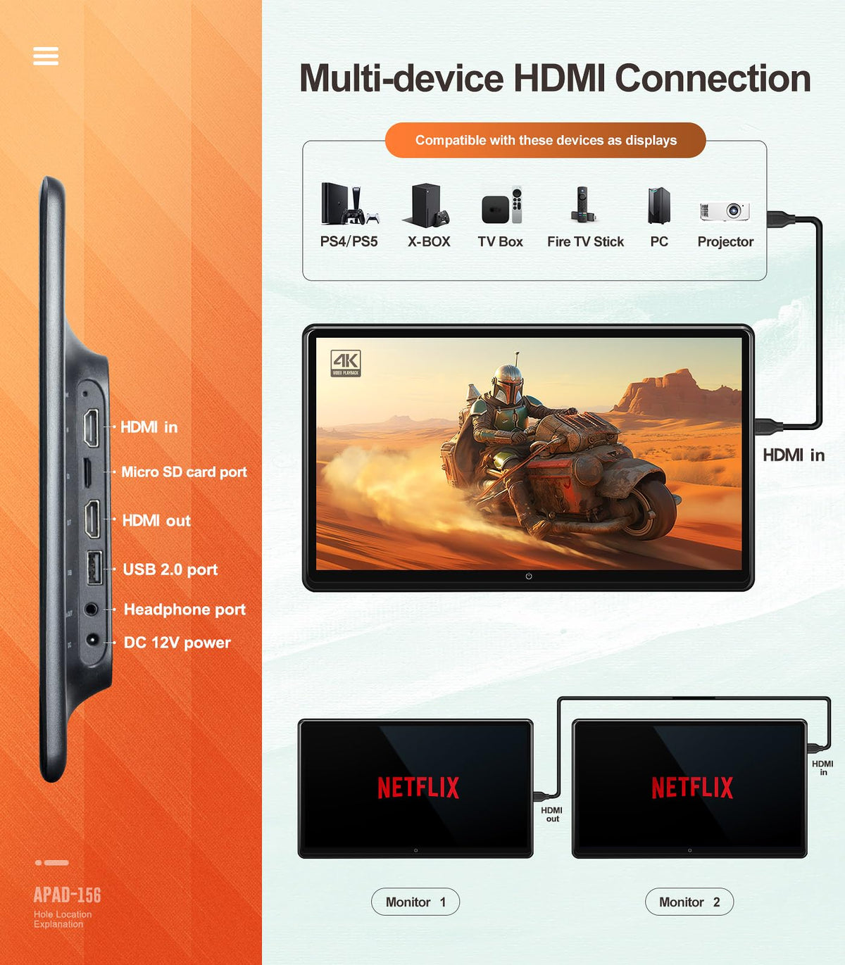15.6" Android Car TV Headrest Monitor for Cars,Support Phone Mirror/WiFi