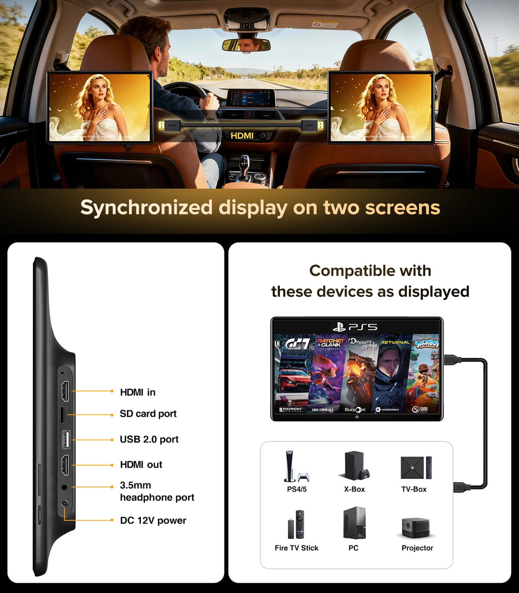 13.5" Dual 4K Headrest Monitors Car TV Rear Seat Entertainment System