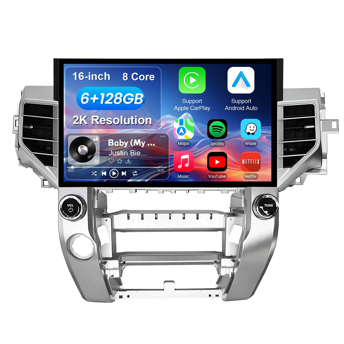 16-Inch 8 Core 6+128GB Car Radio Stereo for 2014-2021 Toyota Tundra, Plug and Play Android 13 Head Unit with Wireless CarPlay/Android Auto/2K Touch Screen/4G LTE/5Ghz WiFi