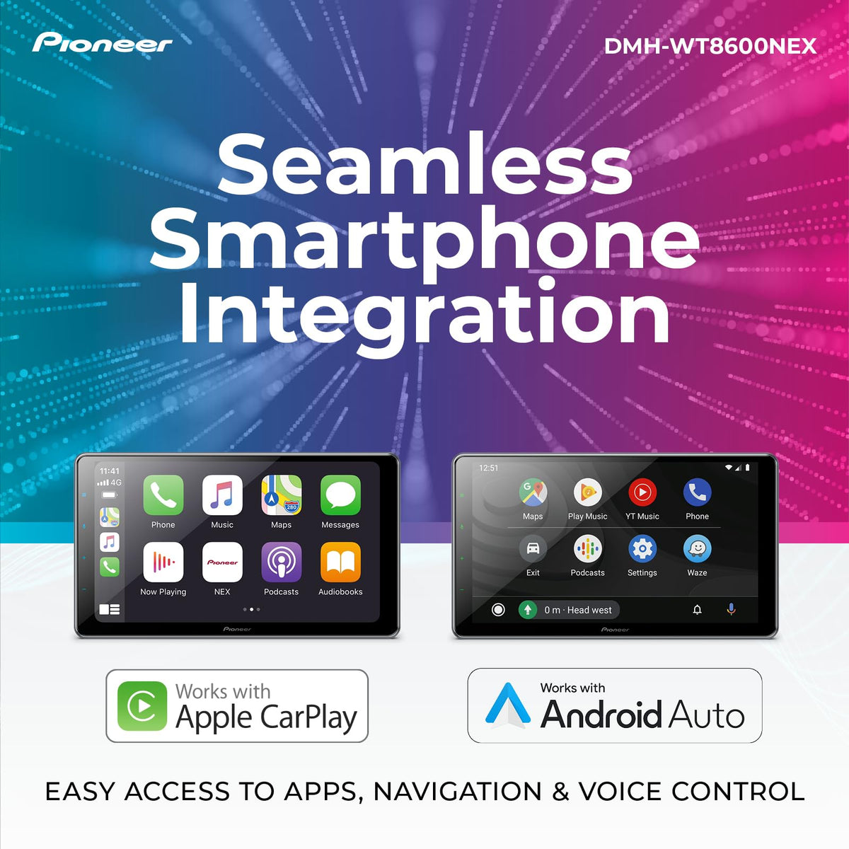 Pioneer DMH-WT8600NEX 10.1 in Digital Multimedia Receiver - Wireless Apple CarPlay, Android Auto, Built-in Bluetooth, WiFi & Amazon Alexa, Floating Capacitive Touchscreen, DIN