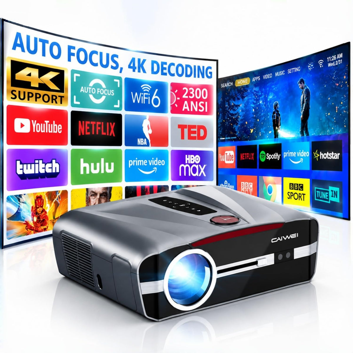 4K Smart Projector Daylight Home Theater, 2400 ANSI Lumens, eARC, HDR10+