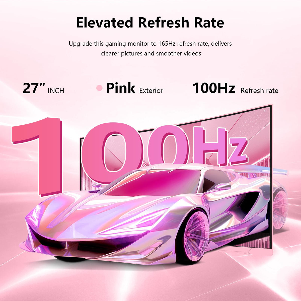 27 Inch Pink Curved Computer Monitor, FHD 1080P 100Hz, Eye Care