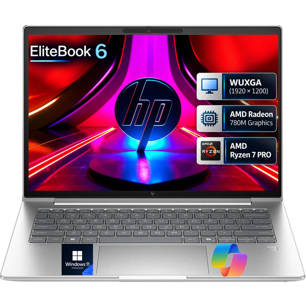HP EliteBook 6 G1a 14" Premium Business Laptop, AMD Ryzen 7 PRO 250(Beats Intel Ultra 7 165U), 16GB DDR5 RAM, 512GB SSD, WUXGA IPS, Wi-Fi 7, Backlit Key, Fingerprint, Wolf Pro Security, Windows 11 Pro