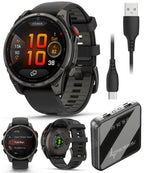 Wearable4U Garmin Fenix 8 Pro – 51mm AMOLED LTE & Satellite Connected Multisport GPS Smartwatch, inReach Technology: Sapphire Carbon Gray DLC Titanium w/Black-Pebble Gray Silicone Band Power Bundle