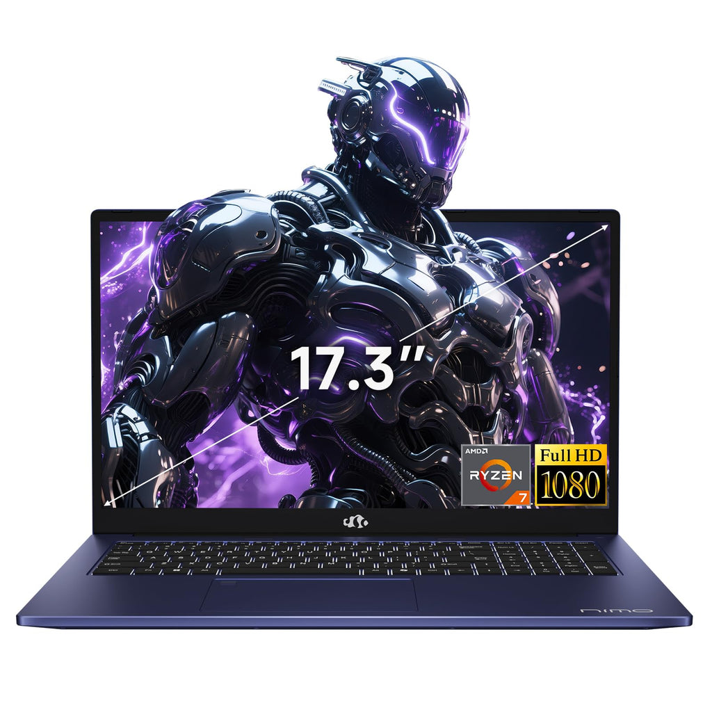 NIMO 17.3" AI Ready Light Gaming Laptop, AMD Ryzen 7 7735HS Computer (Up to 4.75 GHz) with 32GB DDR5 RAM 1TB SSD Radeon 680M GPU 2-Yr Warranty 180° View Multifuntional for Business Creator Student