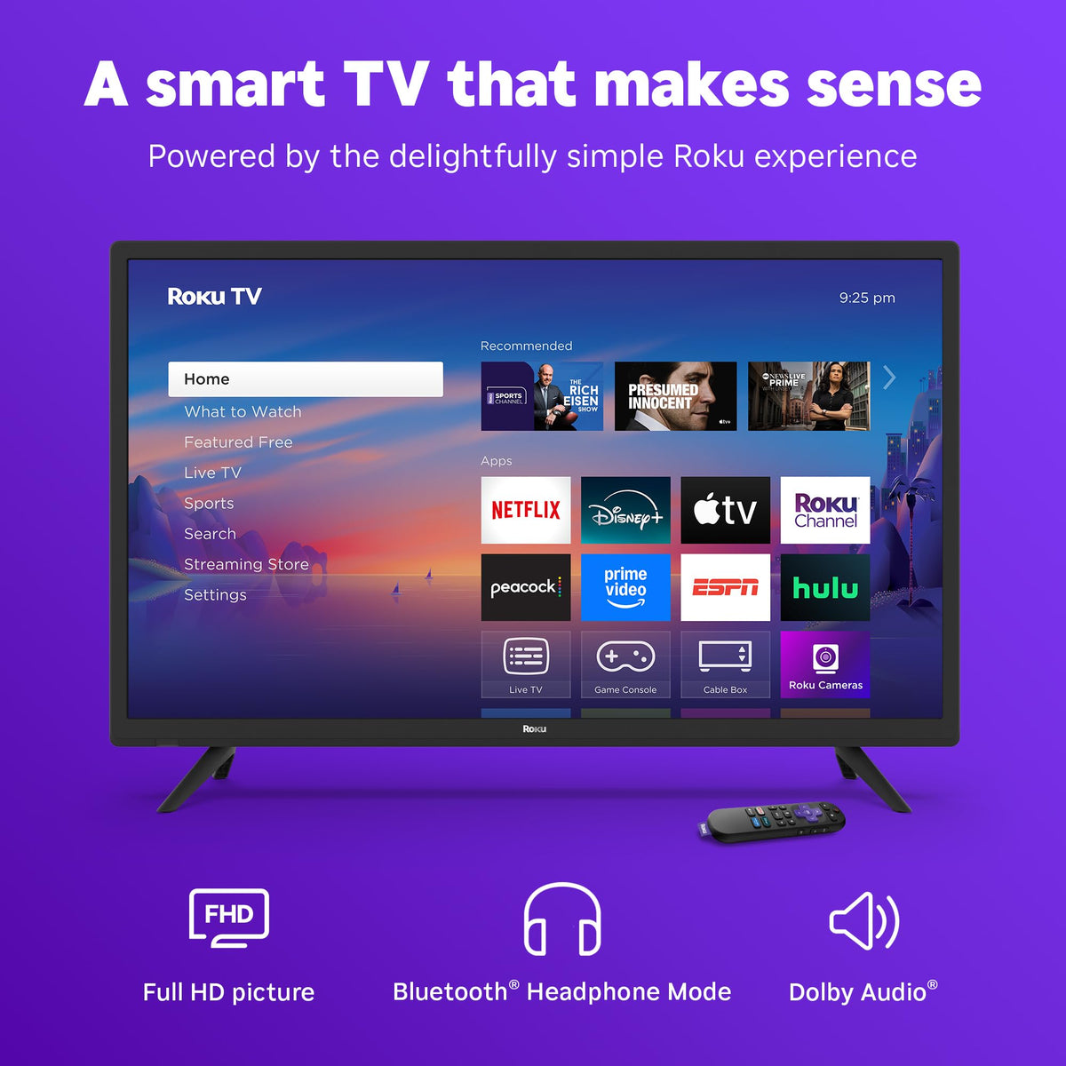 Roku Smart TV – 32-Inch Select Series, 1080p Full HD TV – Roku TV with Voice Remote – Flat Screen LED Television with Wi-Fi for Streaming Live Local News, Sports, Family Entertainment