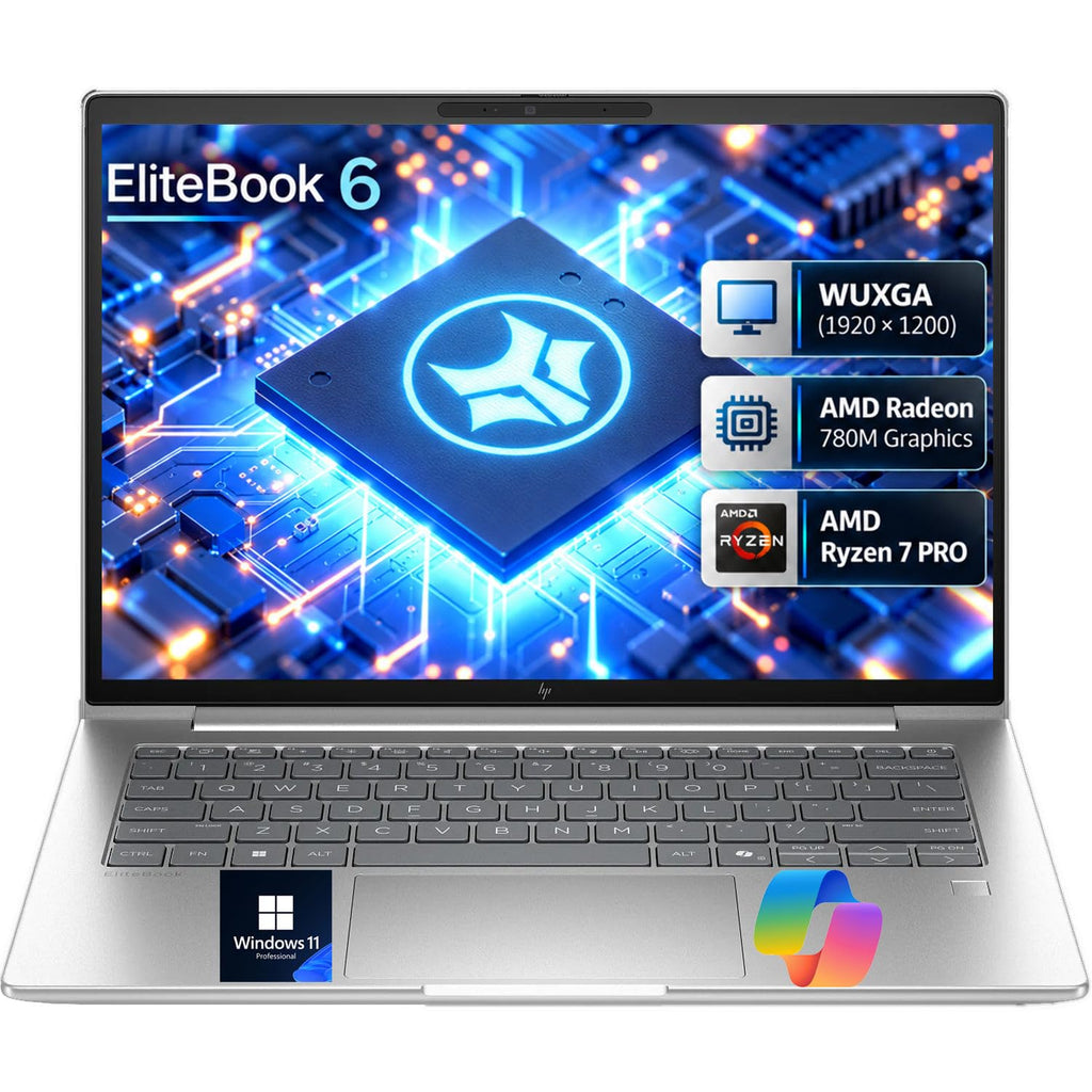 HP EliteBook 6 G1a 14" Premium Business Laptop, Wolf Pro Security Edition, AMD Ryzen 7 PRO, 32GB DDR5 RAM, 512GB SSD, FHD+ IPS, Radeon 780M Graphics, Wi-Fi 7, Backlit Key, Fingerprint, Windows 11 Pro