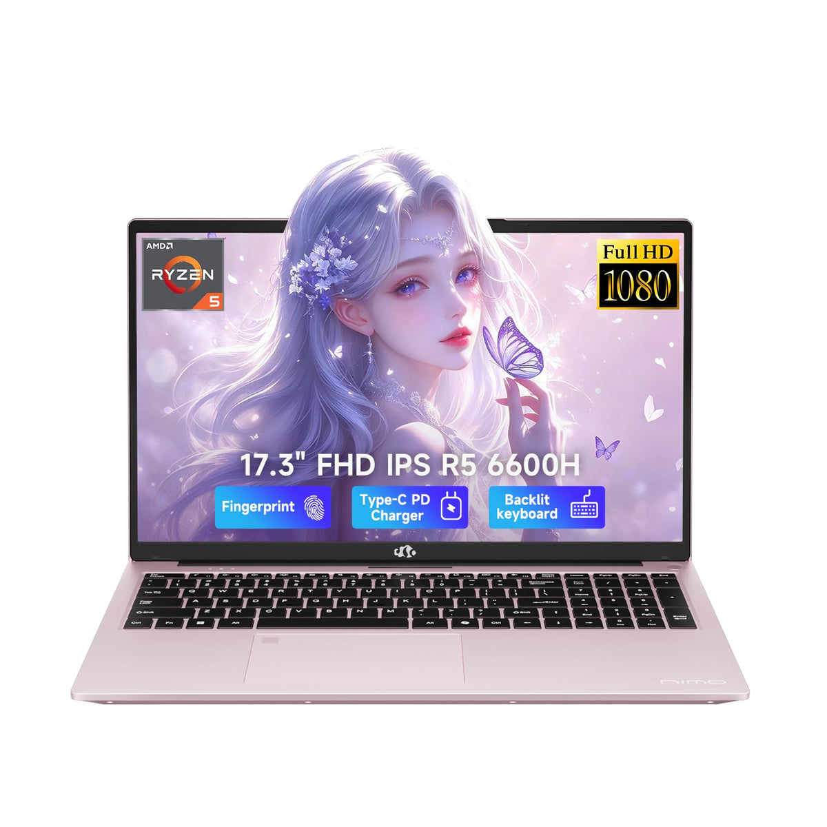 NIMO 17.3" FHD AI Laptop, 16GB 5600MHz DDR5 512GB SSD 6-Core AMD R5 6600H