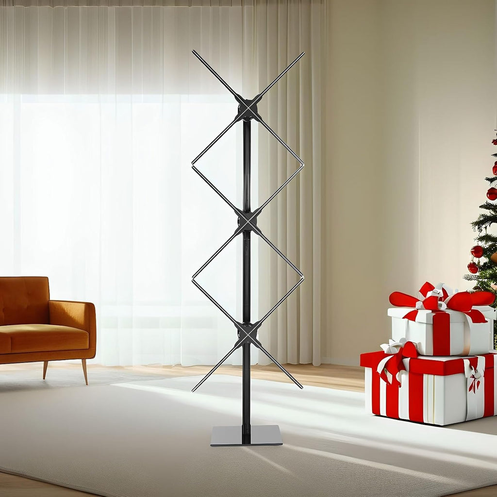 Missyou 71.3 Inch 3D Hologram Fan Splicing Display - 3 Pcs 65cm Holographic Projector Video Wall With Router And Tripod - WiFi App 3D Text Generator Bluetooth Audio - Naked Eye LED Commercial Ad Sign
