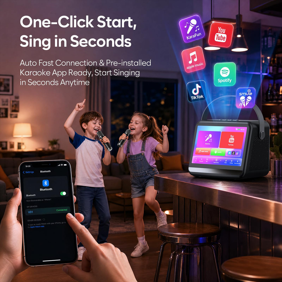 Karaoke Machine with Lyrics Display,7-Inch HD Screen&2 Wireless Microphones