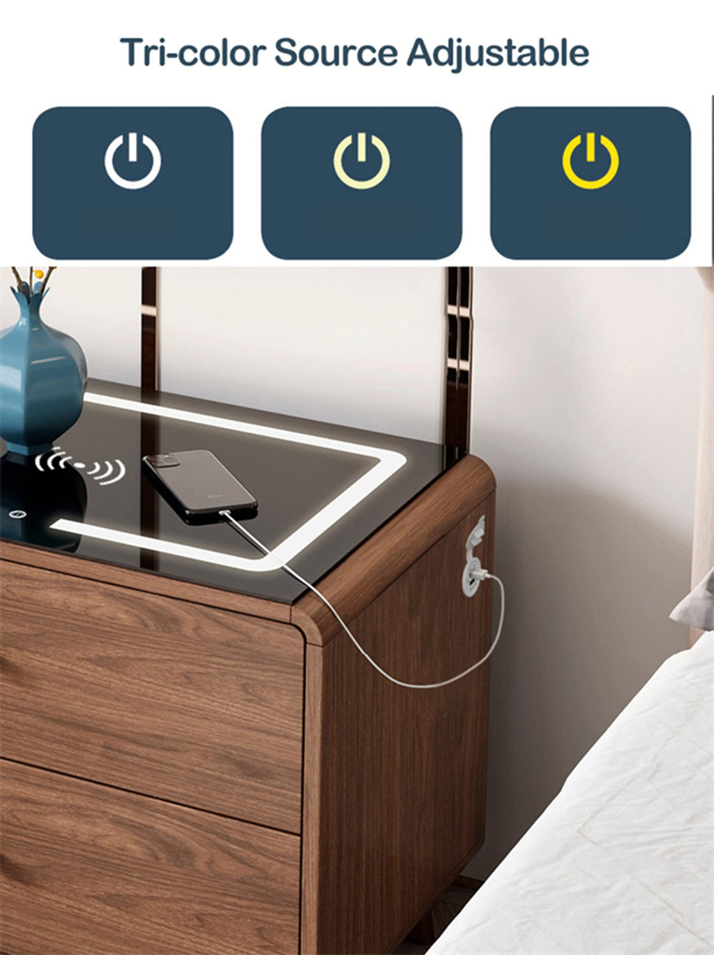 Smart Bedside Table Wireless USB Charging Creative Light Luxury Multifunctional Sensitive Light Speaker LED Nightstand