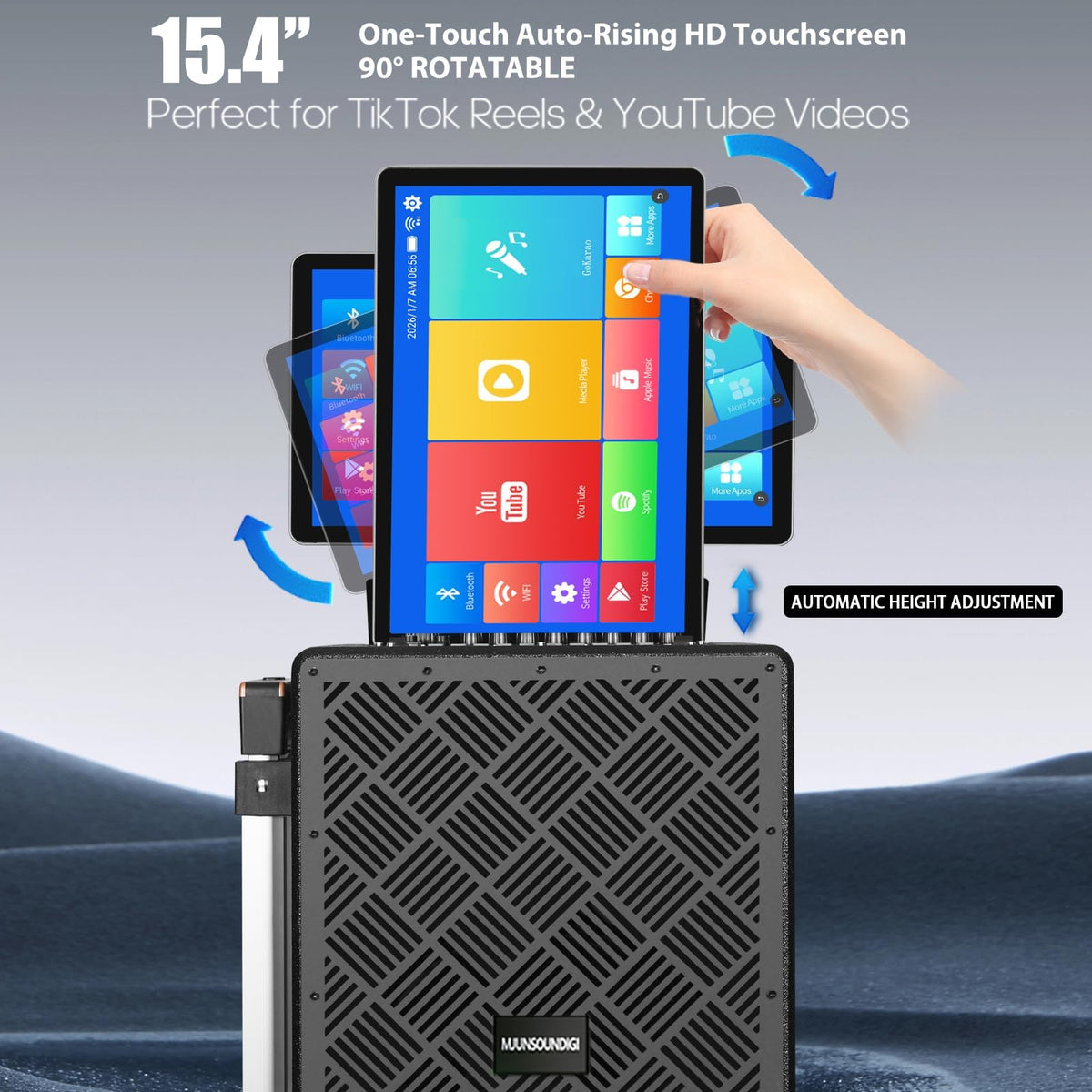 Smart Karaoke Machine with 15.4 Inch Touch Screen & Lyrics Display, 1000W Peak Power Powerful Speaker, Super Deep Bass Sound for Home Party, Outdoor – Great for Adults, Kids, Singers & Music Lovers
