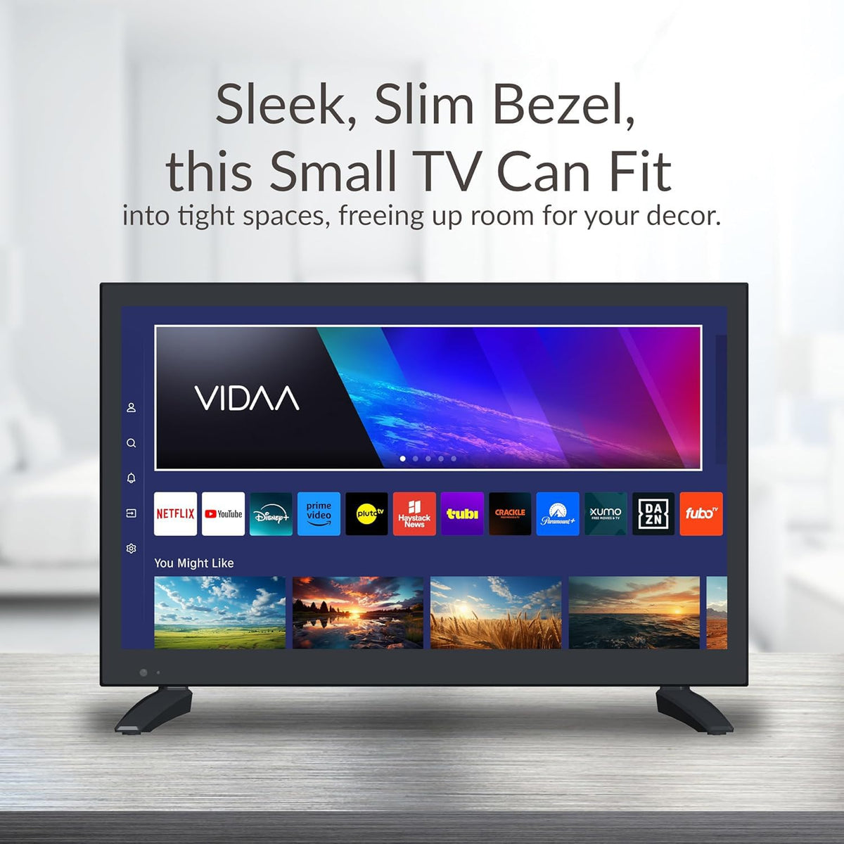 Vidaa 19 Inch HD ELED Smart TV with Built-in WiFi, 1366 x 768 Resolution, HDMI ARC, Dual HDMI, Dual USB, ATSC/NTSC Tuners, VESA Mount Compatible, AC/DC Power with Car Cord & Remote