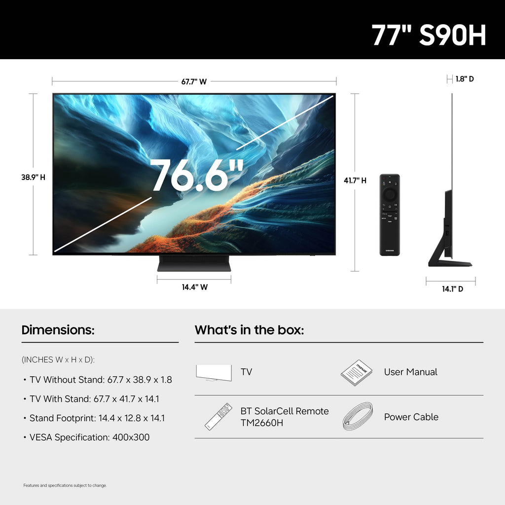 Samsung 77-Inch Class S90H Series, OLED, 4K, Smart TV, 2026 Model