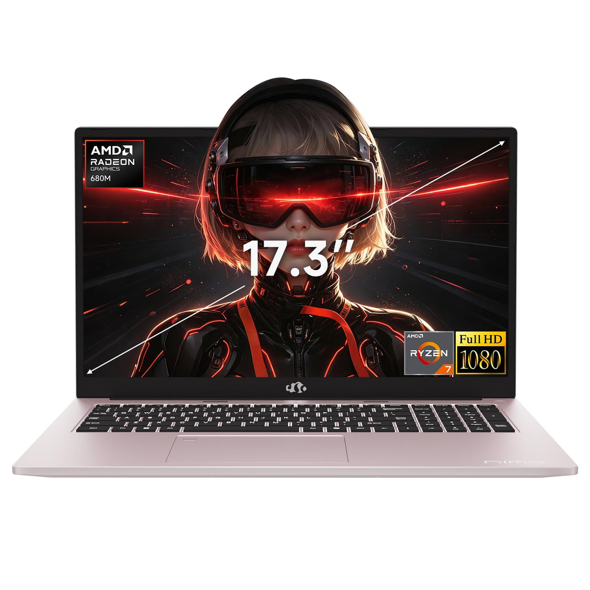 NIMO 17.3" AI Ready Light Gaming Laptop, AMD Ryzen 7 7735HS Computer (Up to 4.75 GHz) with 16GB DDR5 RAM 512GB SSD Radeon 680M GPU 2-Yr Warranty 180° View Multifuntional for Business Creator Student