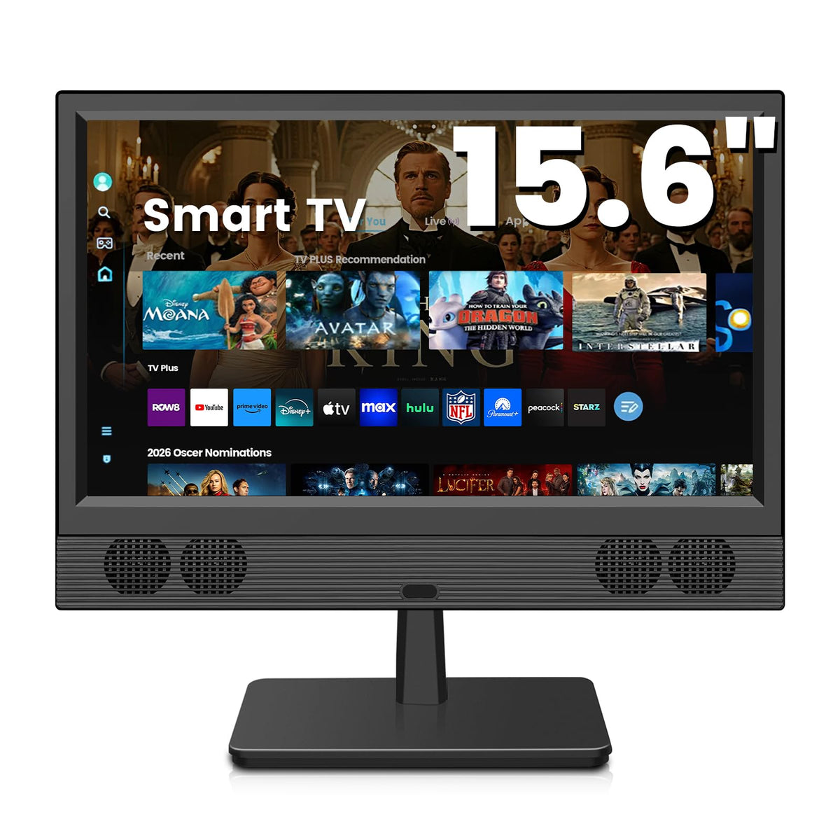 othoig 15.6 Inch Small Smart TV, FHD 1080p Compact Smart TV with Built-in Apps, WiFi & Bluetooth, ATSC Digital Tuner, HDMI/USB/AV Inputs, 110–220V AC Power TV for Kitchen, Bedroom, RV, Camper, Truck