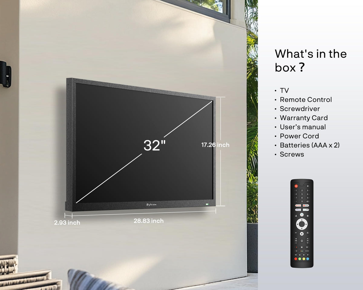 SYLVOX 32 inch Outdoor TV, Full Sun Outdoor TV 1500 Nit High Brightness